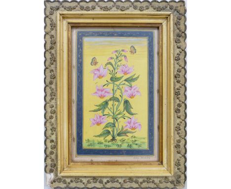 Framed Indian Hand Painted Floral Panel, frame size 30cm x 22cm 