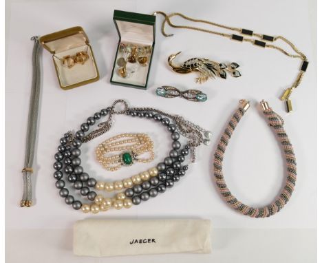 A collection of quality costume jewellery: to include Vintage JAEGER designer large bead chunky necklace, Silver earrings, br
