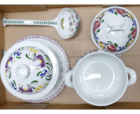 Portmeirion Welsh Dresser Patterned Tureen &amp; Cheese dish together with similar Botanical Soup Ladle 