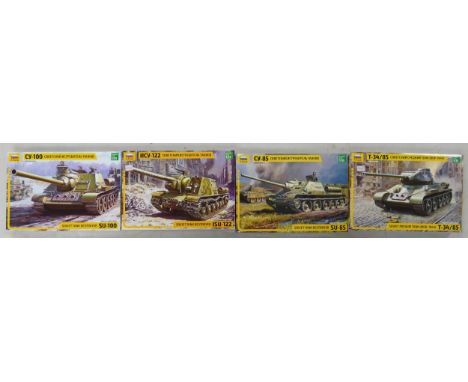 Zvezda Branded 1/35 Scale Model Tanks to include Soviet Tank Destroyers SU-100, ISU -122, T-34/85 &amp; SU-85, looks to be co