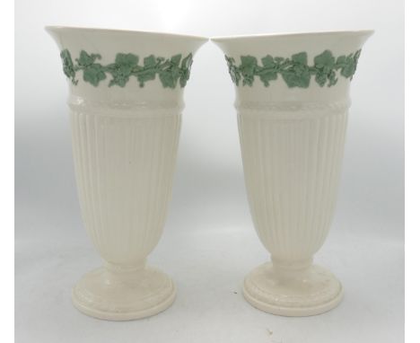 Pair Wedgwood Queensware Green on White Vases, converted to lamp bases, height 28cm(2) 