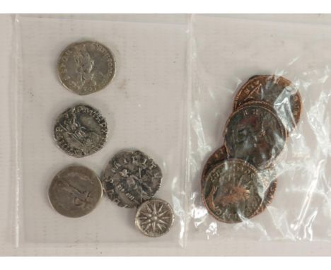 Roman coins - 5 x silver &amp; 5 x base metal ancient unidentified coins. 