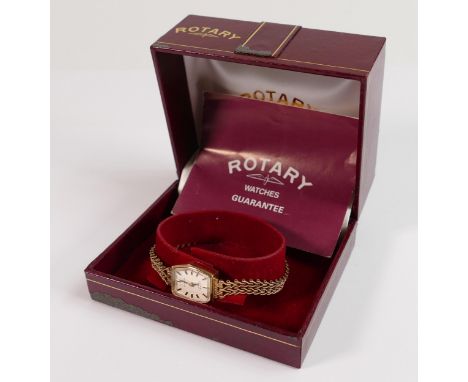 9ct gold ladies Rotary wristwatch with 9ct gold bracelet,12.1g, boxed with paperwork. 