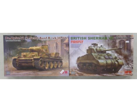 Ryefield Branded 1/35 Scale Model Tanks to include British Sherman VC Firefly &amp; Pz.Kpfw. VI Ausf.b looks to be complete b