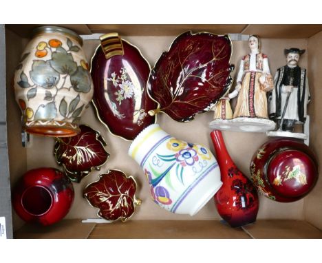 A mixed collection of items to include: damaged Royal Doulton Flambe items, damaged Crown Ducal vase, Carltonware Rouge Royal