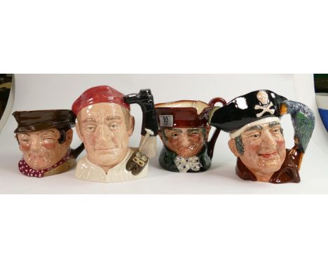 Royal Doulton Large Character Jugs to include Old Charlie, Sam Weller, Long John Silver &amp; The Boot Maker(4) 