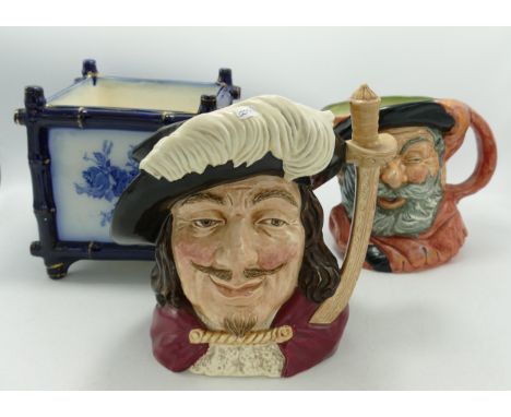 Royal Doulton Large Character jugs Falstaff D6287 &amp; Porthos D6440 together with Royal Doulton Blue &amp; white Bamboo Eff