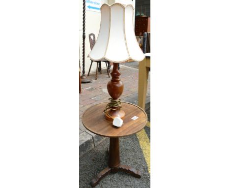 A Georgian Style Tripod Table, together with Wooden Lamp &amp; Shade. Table H: 46cm 