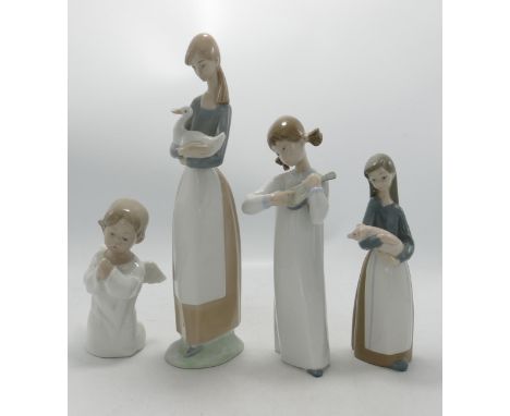 Lladro &amp; Nao Figure with themes of Children with Animals &amp; Musical instruments(largest damaged)(4) 