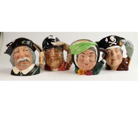 Royal Doulton Large Character Jugs to include Gone Away, Long John Silver, Sairey Gamp &amp; Sancho Panca(4) 