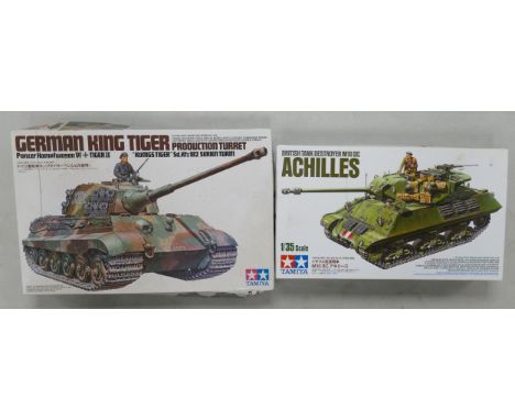 Tamiya Branded 1/35 Scale Model Tanks to include British Tank Destroyer M10 IIc &amp; German King Tiger, looks to be complete