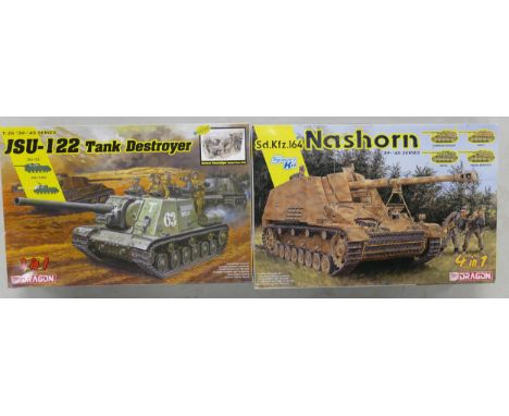 Dragon Branded 1/35 Scale Model Tanks to include JSU-122 Tank Destroyer &amp; Sd.Kfz 164 Nashorn looks to be complete but unc