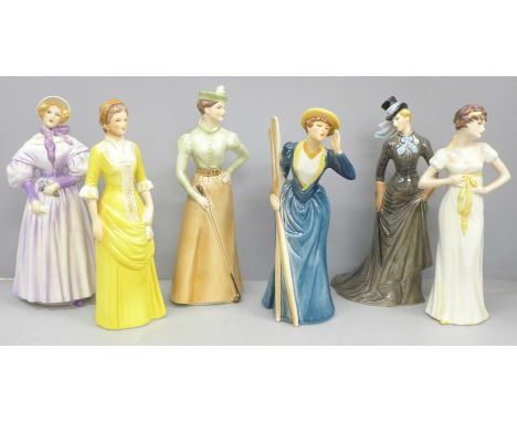 Six Goebel porcelain figures, Gentle Thoughts, Afternoon Tea, a/f, Reflections, River Outing and two others