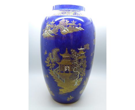 A W&amp;R Carlton Ware Kang Hsi pattern blue vase, 25.5cm