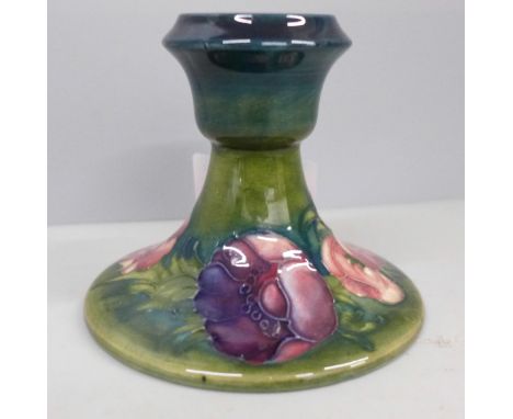 A Moorcroft Hibiscus pattern candlestick 