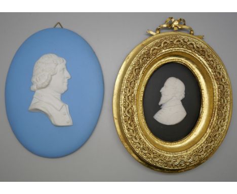 Two Wedgwood medallions, one Mr Rochester in black and white jasper in a gilt oval frame and one of The Marquis of Stafford i