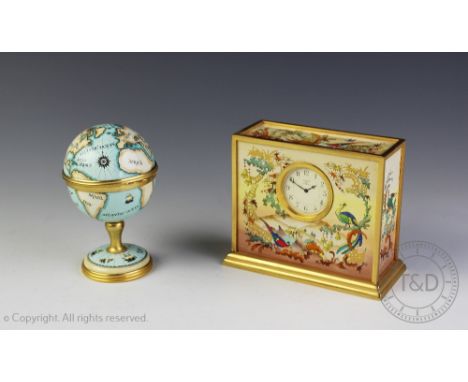 A Halcyon Days Enamels Asiatic pattern mantel clock, of  rectangular shape and with circular white face and black Arabic nume
