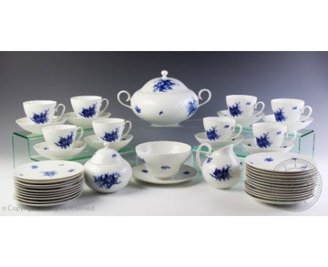 A Rosenthal German porcelain part tea and diner service, each piece decorated in underglaze blue with a floral design, compri