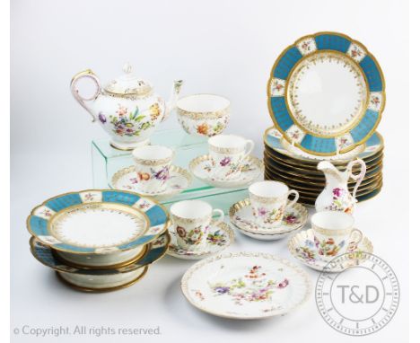 A selection of Dresden tea wares, to include a tea pot and cover (spout repaired), with a French 12 piece part dessert servic