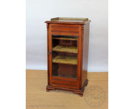 A late Victorian walnut music/display cabinet on bracket feet, 94cm H x 49cm W x 43cm D 