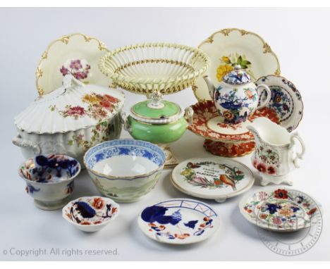 A collection of 19th century and later ceramics, to include a Flight Barr and Barr Worcester sauce tureen and cover, 17cm, a 