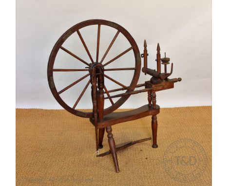 A vintage oak stationery box, with removable front enclosing shelves, 57cm H x 26cm W x 30cm D, with a Welsh type spinning wh