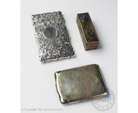 An Edwardian silver calling card case, Birmingham 1903, 8.5cm, with a silver vesta case and a continental 800 standard silver