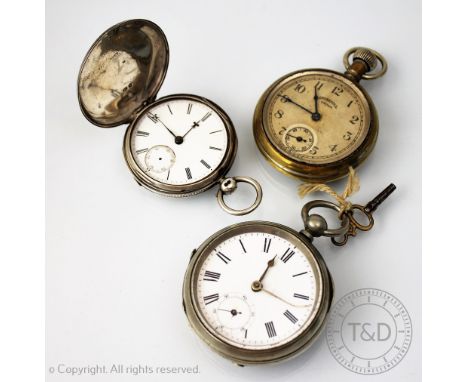 A silver full hunter pocket watch, London 1846, white enamel dial with black Roman numerals, movement signed 'Parkinson &amp;