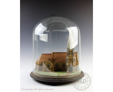 A 19th century architects model of All Saints Church Newbridge on Wye Wales, the painted model with a label to the grassed ar