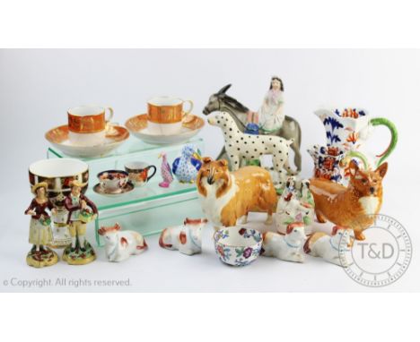 A collection of 19th century and later decorative ceramics, to include a Royal Crown Derby goblet, a Staffordshire milk maid 