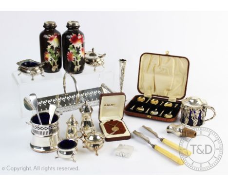 A selection of silver to include; a Dunhill silver lighter, a cased set of six silver coffee spoons, a silver posy vase 13cm 