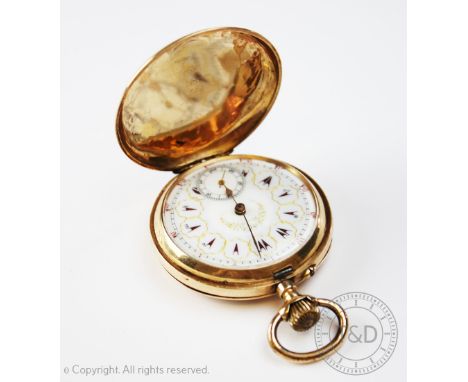 A 14K Turkish full hunter pocket watch, early 20th century, the highly engraved case with palms, flora and fauna and vacant c