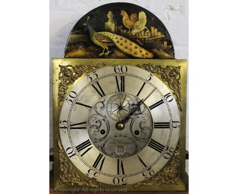 A George III and later eight day oak and mahogany longcase clock, the brass dial with a silvered Roman numeral chapter ring ,