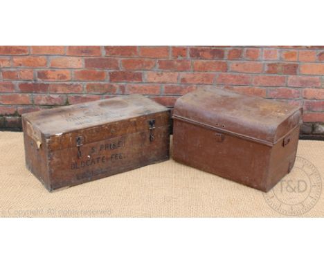 A camphor wood KSLI trunk, early 20th century, with stencilled detail to the top '1862 R S. Price, 1/4 KSLI, Drill Hall, Shre