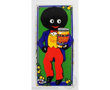 A vintage enamel Robertsons advertising sign for Golden Shred Marmalade, of rectangular form, 36cm H x 16.5cm W 
