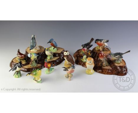 Sixteen Beswick Garden birds comprising; Chaffinch, Bullfinch, Green Finch, Robin, Whitethroat, Stonechat, Barn owl, Grey Wag