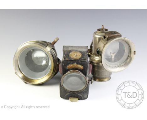 A Salsbury & Son Invincible bicycle lamp titled 'The Pandolume', with two Salsbury patented side glasses and transparent fron