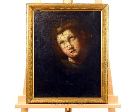 A 17th /18th  century oil on canvas laid to panel, portrait of a saint with their eyes cast to heaven, framed, sight size 46 