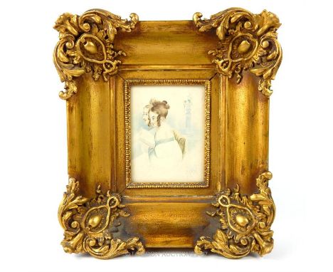 L. May, an early 19th century watercolour, portrait of two young ladies in profile, signed and gilt framed, sight size 16 x 1