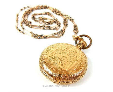 A 19th century, American, 'Elgin' 14 ct yellow gold fob watch, finely and profusely engraved on both sides of the case with C