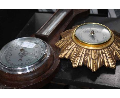 OAK BANJO BAROMETER
and a gilt barometer (2)