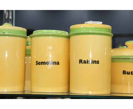 SET OF CARLTONWARE YELLOW AND GREEN KITCHEN STORAGE JARS,
some lids missing
