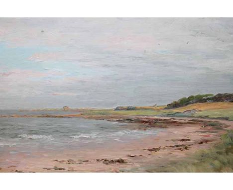 M. WHITTET
BEACH SCENE
oil on board, signed and dated 1922
Under glass and in a gilt gesso frame;
along with a coloured etchi