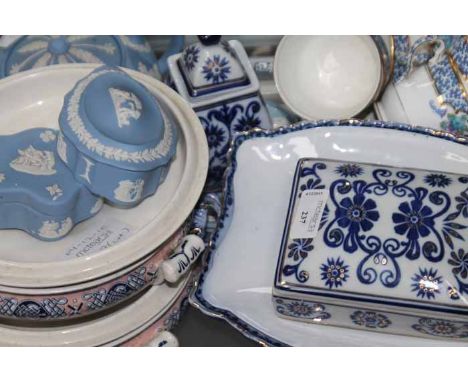 SELECTION OF CERAMICS
including Wedgwood jasperware teapot, trinket boxes and plates, three matching soup tureens and a group