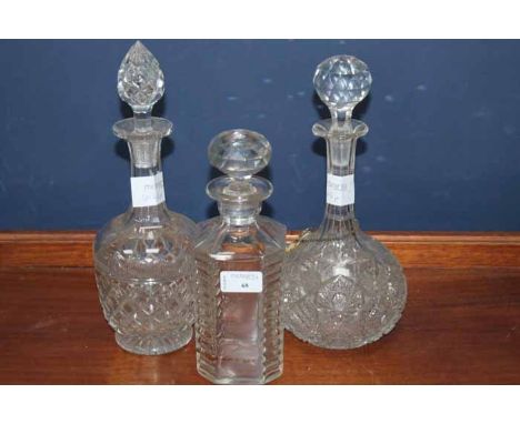 SQUARE CUT GLASS DECANTER AND STOPPER and two other spirit decanters (3)