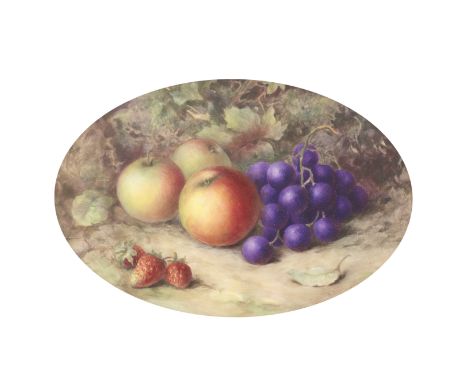 An exceptional Royal Worcester 'painted fruit' plaque by Richard Sebright, circa 1912Oval, painted with Autumn fruits includi