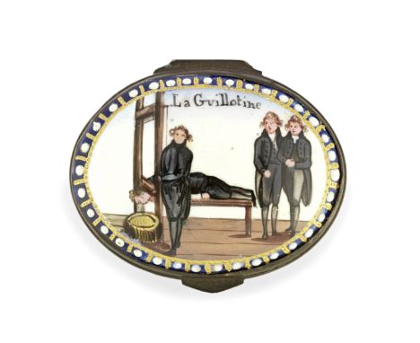 A South Staffordshire enamel patch box, circa 1793-95Of oval form, the hinged cover painted with the execution of Louis XVI b