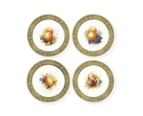 Five Royal Worcester 'painted fruit' plates, by Richard Sebright and Albert Shuck, dated 1922The centres painted with ripe fr