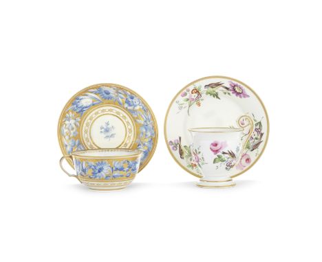 A Swansea cabinet cup and stand and a Swansea teacup and saucer, circa 1815-17Both locally decorated, the cabinet cup and sta