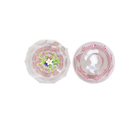 A St. Louis faceted upright bouquet paperweight and a sulphide weight, circa 1850The first with central nosegay formed of red
